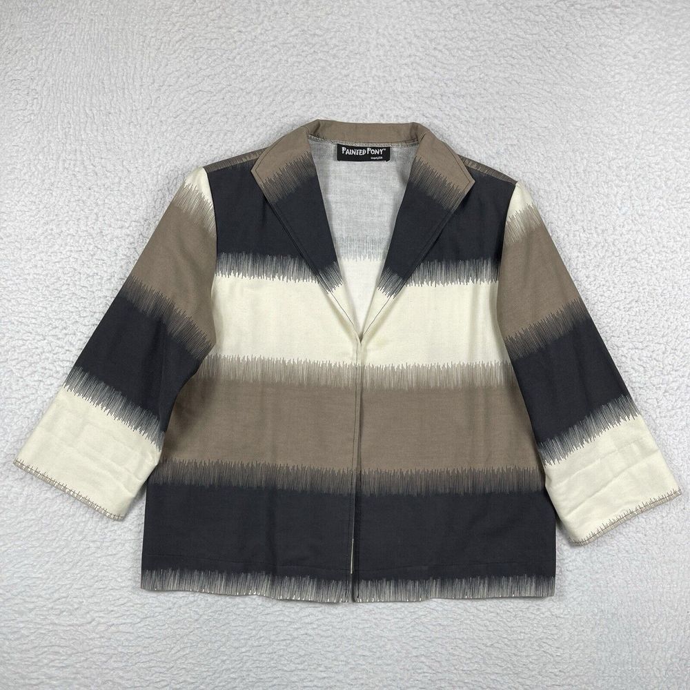 Painted Pony Jacket Womens XL Vintage USA Striped 3/4 Sleeve Cotton Blazer